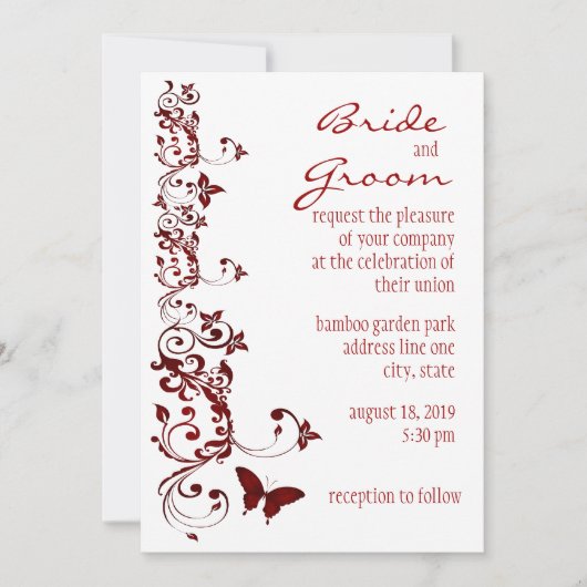 Rote Schmetterlings-Hochzeits-Einladung Einladung (Vorderseite)