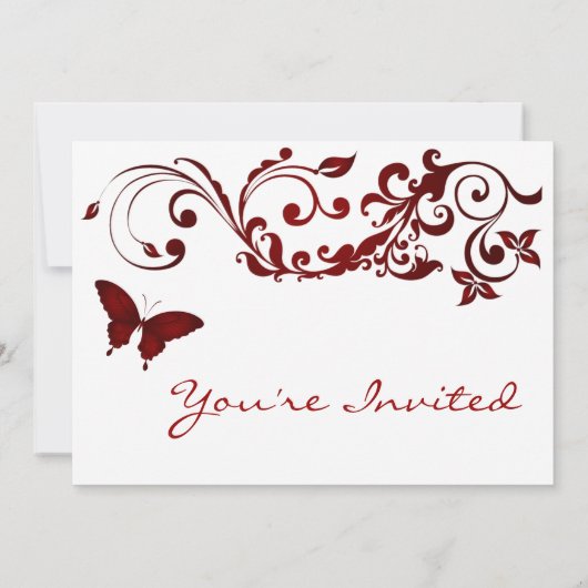 Rote Schmetterlings-Hochzeits-Einladung Einladung (Rückseite)