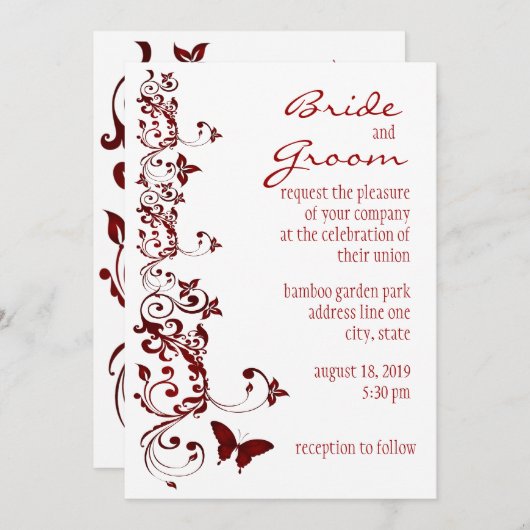 Rote Schmetterlings-Hochzeits-Einladung Einladung (Vorne/Hinten)