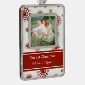 Rote Schnee-Paar-erste Weihnachtsverzierung Rahmen-Ornament Silber (Rechts)