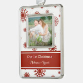 Rote Schnee-Paar-erste Weihnachtsverzierung Rahmen-Ornament Silber (Links)