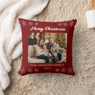 Rote Schneeblatt-Familienfoto-Weihnachten  Kissen