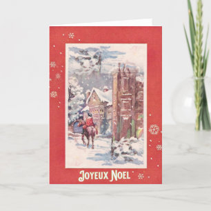Rote Schneeblume Vintage Szene Joyeux Noel Weihnac Feiertagskarte