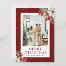 Rote Schneebotanik-Foto-Weihnachtskarte
