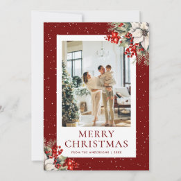 Rote Schneebotanik-Foto-Weihnachtskarte Feiertagskarte