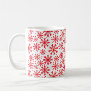 Rote Schneeflocke auf Weiß mit Pfotenmuster Kaffeetasse