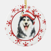 Rote Schneeflocke der Siberischen Weihnachtsmannmü Keramik Ornament (Vorne)