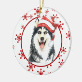 Rote Schneeflocke der Siberischen Weihnachtsmannmü Keramik Ornament (Links)