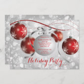 Rote Schneeflocken Bokeh Feiertag Einladung (Vorne/Hinten)