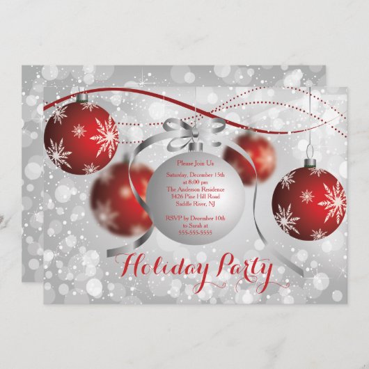 Rote Schneeflocken Bokeh Feiertag Einladung (Vorne/Hinten)