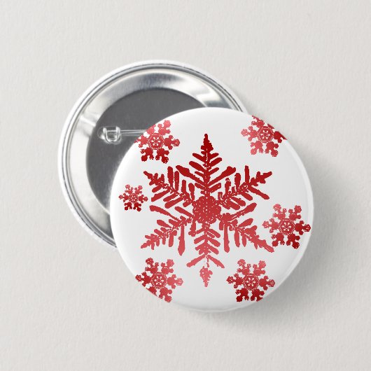Rote Schneeflocken Button (Vorne & Hinten)