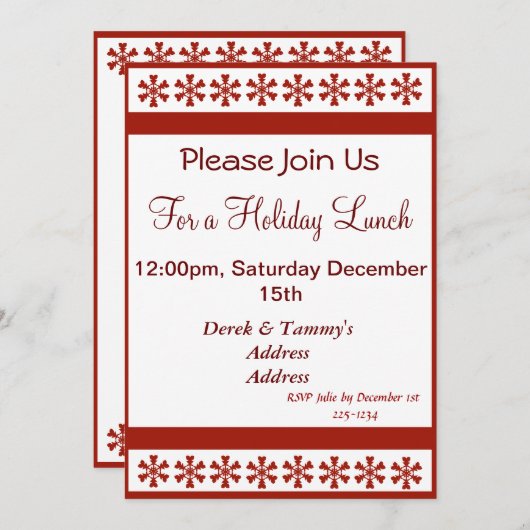 Rote Schneeflocken Einladung (Vorne/Hinten)
