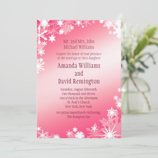 Rote Schneeflocken Einladung zur Hochzeit (Stehend Vorderseite)
