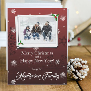 Rote Schneeflocken Flat Holiday Foto Card Feiertagskarte