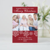 Rote Schneeflocken Foto - Weihnachtskarte Einladung (Stehend Vorderseite)