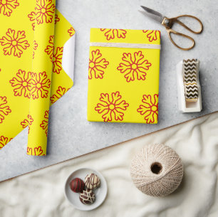 Rote Schneeflocken Gelb Geschenkpapier