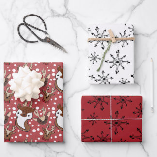 Rote Schneeflocken Geschenkpapier Set