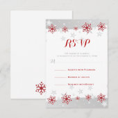 Rote Schneeflocken & graue Sterne Hochzeit RSVP Karte (Vorne/Hinten)