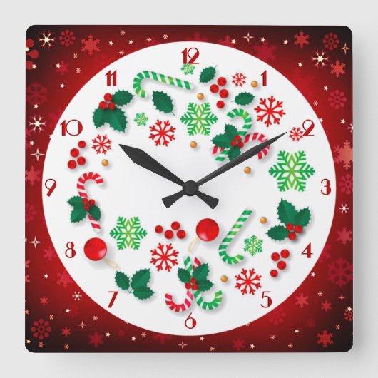 Rote Schneeflocken Hintergrund Einfach Weihnachten Quadratische Wanduhr (Vorderseite)