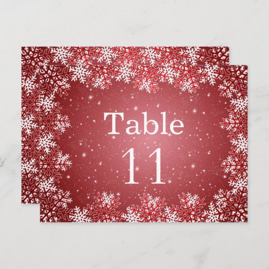 Rote Schneeflocken Hochzeitskarte Tischnummer (Vorne/Hinten)