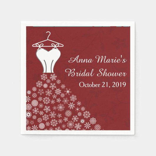 Rote Schneeflocken Hochzeitskleid Brautparty Serviette (Vorderseite)