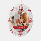 Rote Schneeflocken Holidays Weißer Keramik Ornament (Rechts)