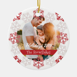 Rote Schneeflocken Holidays Weißer Keramik Ornament