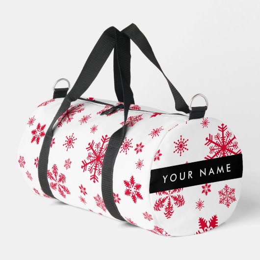 Rote Schneeflocken, Ihr Name, Personalisieren Duffle Bag (Linke Seite)