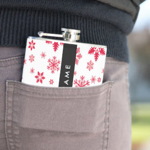 Rote Schneeflocken, Ihr Name, Personalisieren Flachmann