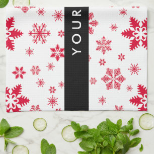 Rote Schneeflocken, Ihr Name, Personalisieren Geschirrtuch