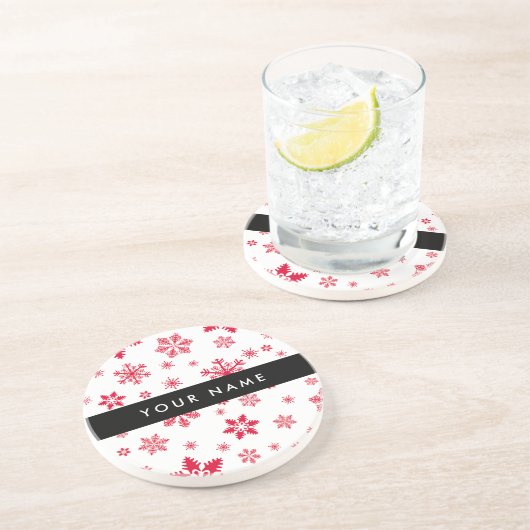 Rote Schneeflocken, Ihr Name, Personalisieren Getränkeuntersetzer (Seite)