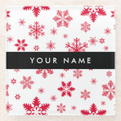 Rote Schneeflocken, Ihr Name, Personalisieren Glasuntersetzer (Vorderseite)