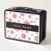 Rote Schneeflocken, Ihr Name, Personalisieren Metall Brotdose (Rückseite)
