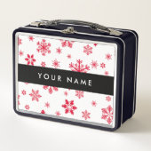 Rote Schneeflocken, Ihr Name, Personalisieren Metall Brotdose (Vorderseite)