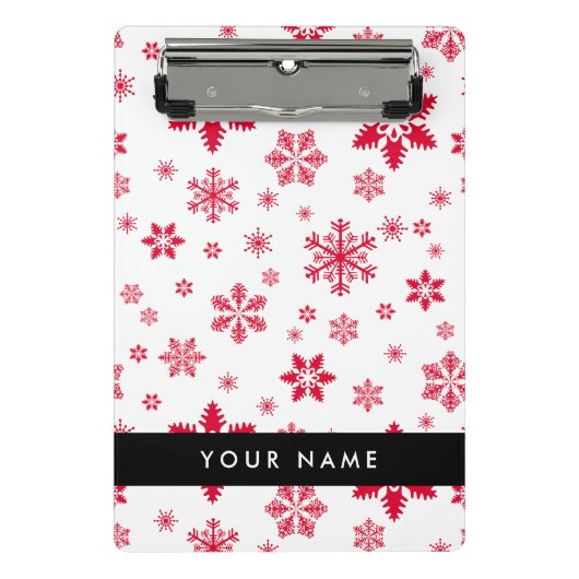 Rote Schneeflocken, Ihr Name, Personalisieren Mini Klemmbrett (Vorderseite)