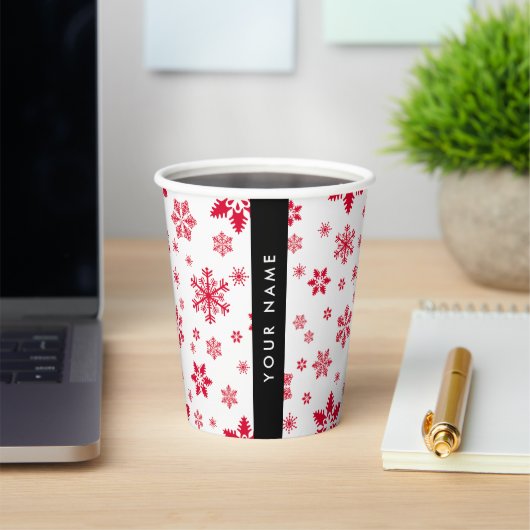 Rote Schneeflocken, Ihr Name, Personalisieren Pappbecher (InSitu)