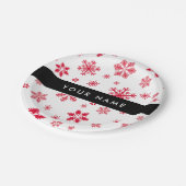 Rote Schneeflocken, Ihr Name, Personalisieren Pappteller (Schrägansicht)