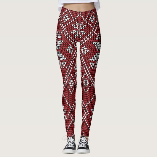 Rote Schneeflocken Leggings (Vorderseite)