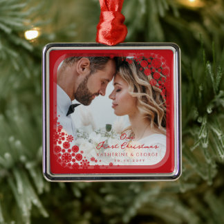 Rote Schneeflocken Rahmen Modernes Holiday Wedding Ornament Aus Metall