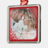 Rote Schneeflocken Rahmen Modernes Holiday Wedding Ornament Aus Metall (Links)