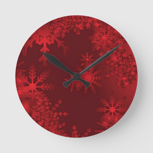 Rote Schneeflocken Runde Wanduhr (Vorderseite)