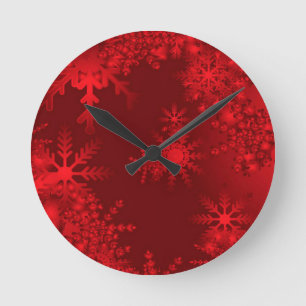 Rote Schneeflocken Runde Wanduhr