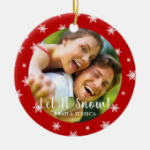 Rote Schneeflocken Runde Weihnachten Keramik Ornament (Vorne)