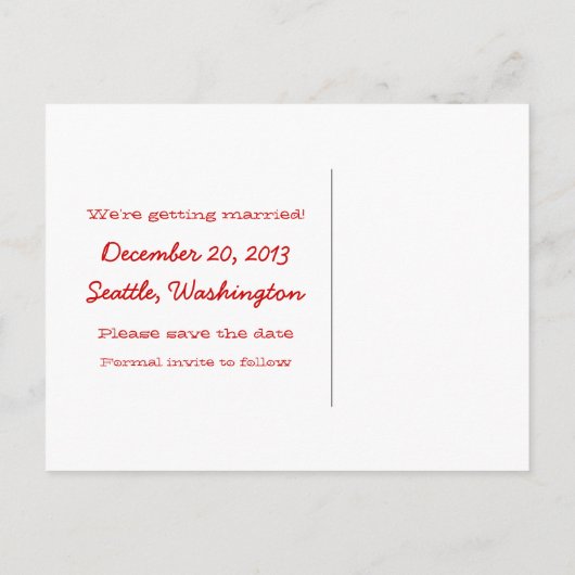 Rote Schneeflocken Save the Date Postkarte (Rückseite)