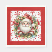 Rote Schneeflocken und Santa Paper Napkin Serviette (Vorderseite)