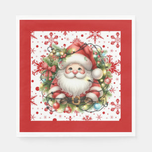 Rote Schneeflocken und Santa Paper Napkin Serviette