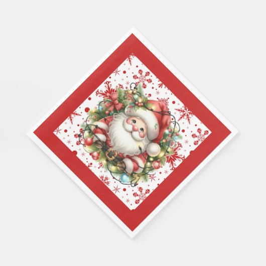 Rote Schneeflocken und Santa Paper Napkin Serviette (Ecke)