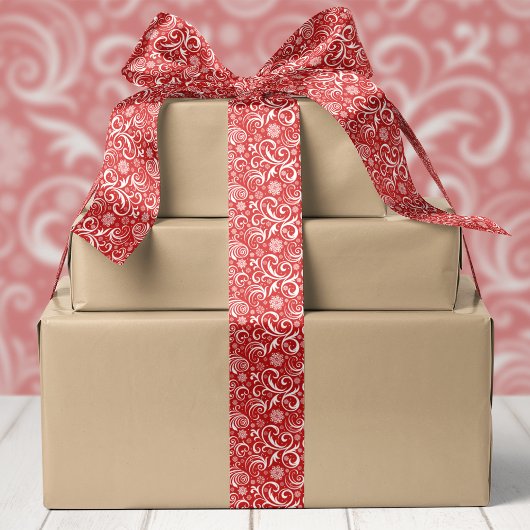 Rote Schneeflocken und Wirbel Weihnachten Satinband