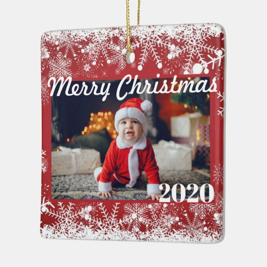 Rote Schneeflocken Weihnachten Foto 2 Seiten Moder Keramikornament (Links)