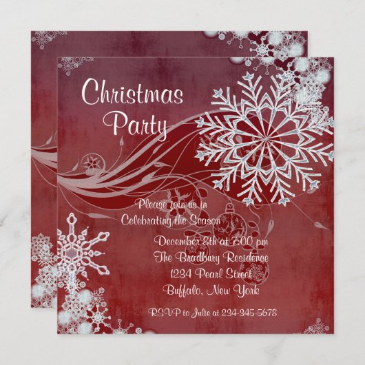 Rote Schneeflocken Weihnachten Party Einladungen (Vorne/Hinten)